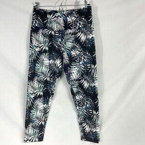 Balance Collection Women's White and Green Leaf Print Capri Yoga Pants Size L